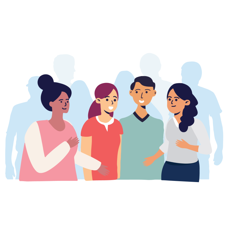 Illustration of a diverse group of people talking together.